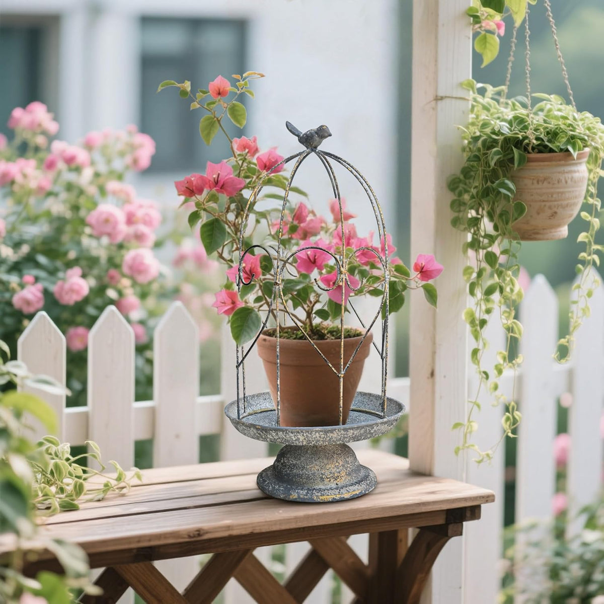 Rustic Farmhouse Metal Planter Holder Vintage Birdcage Candle Holder Distressed Deractive Flower