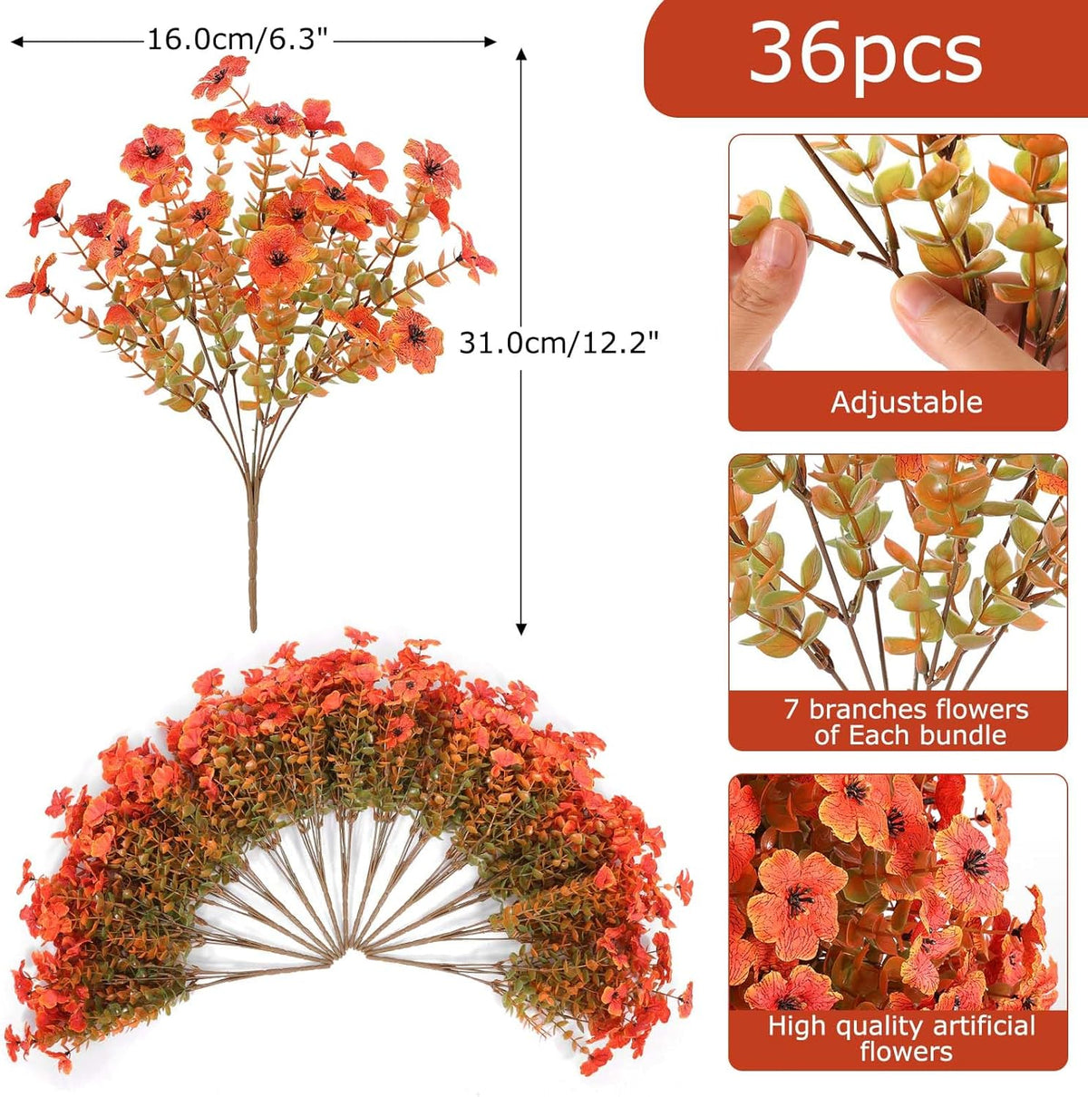 Hananona 36 Pcs Artificial Mum Flowers for Outdoors, Faux Fall Mums Silk Flower for Outside, Fake
