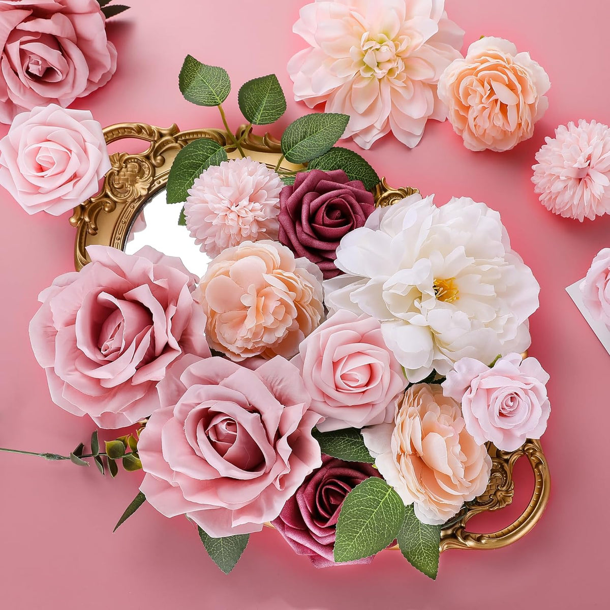 AGIRL Rose Artificial Flowers Combo Fake Flowers Pink Roses Silk Flowers with Stems for DIY Bridal