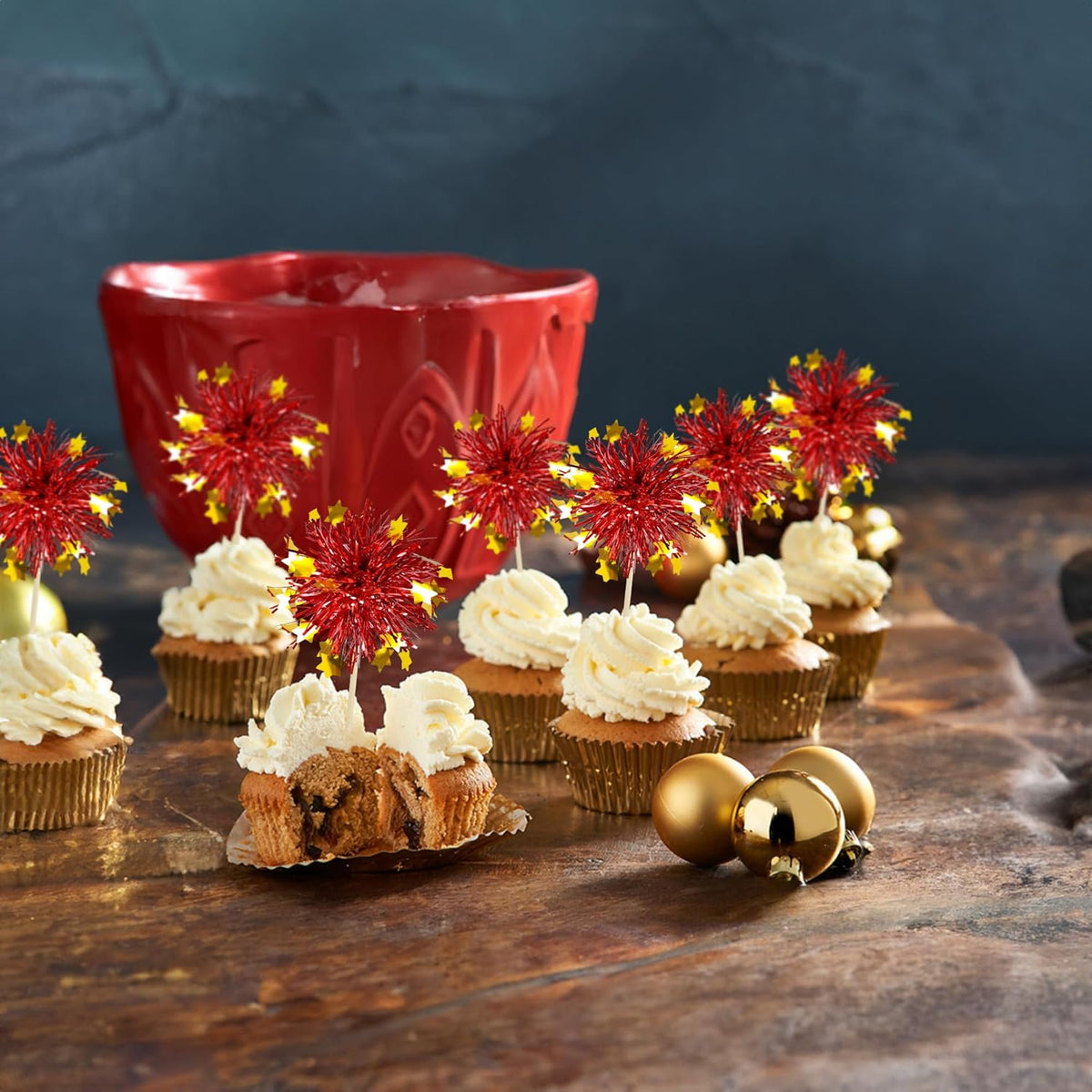 Ephlyn 30Pcs Foil Firework Cupcake Toppers Party Birthday Cake Toppers Supplies Sparkle Tinsel