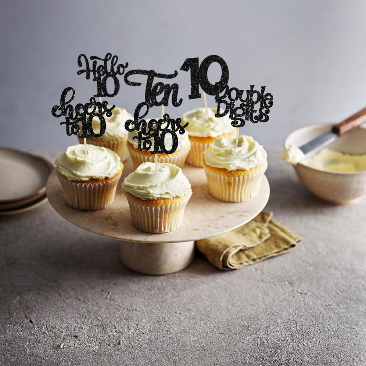 30Pcs 10th Birthday Cupcake Toppers Ten Double Hello 10 Cupcake Picks Cheers to 10 Years Old Cake