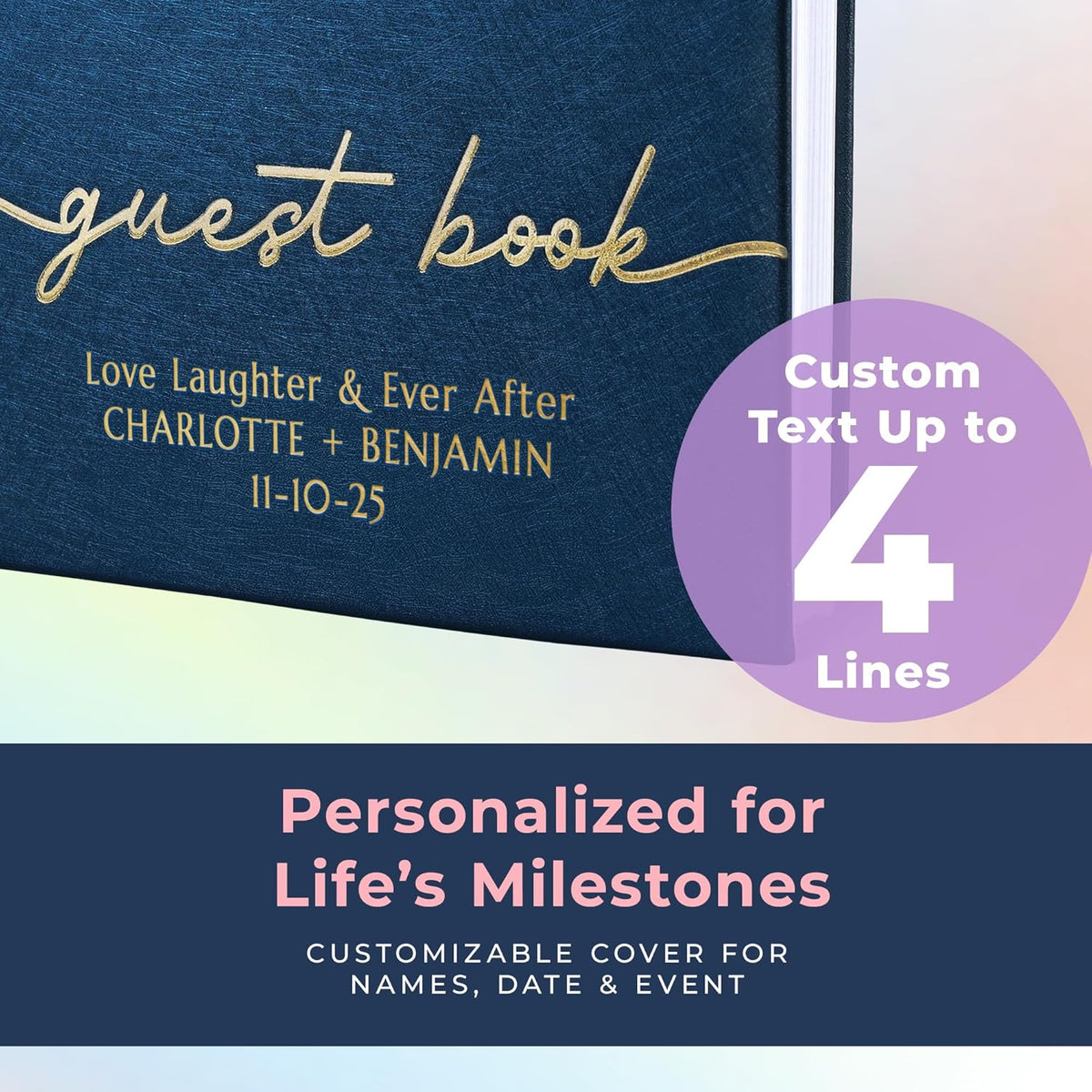 Promot Personalized Guestbook for Party (Sapphire Blue) - 110 Lined Pages in Wood-Free Vegan