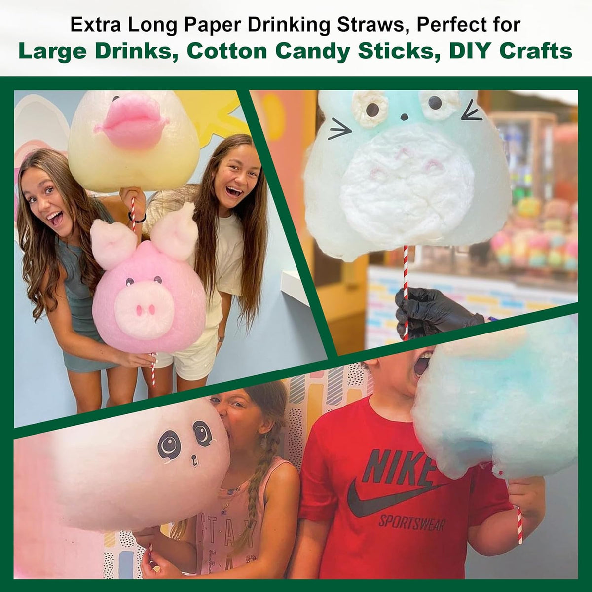 18 Inch Extra Long Paper Drinking Straws - For Large Drinks, Cotton Candy Sticks, DIY Crafts - Red