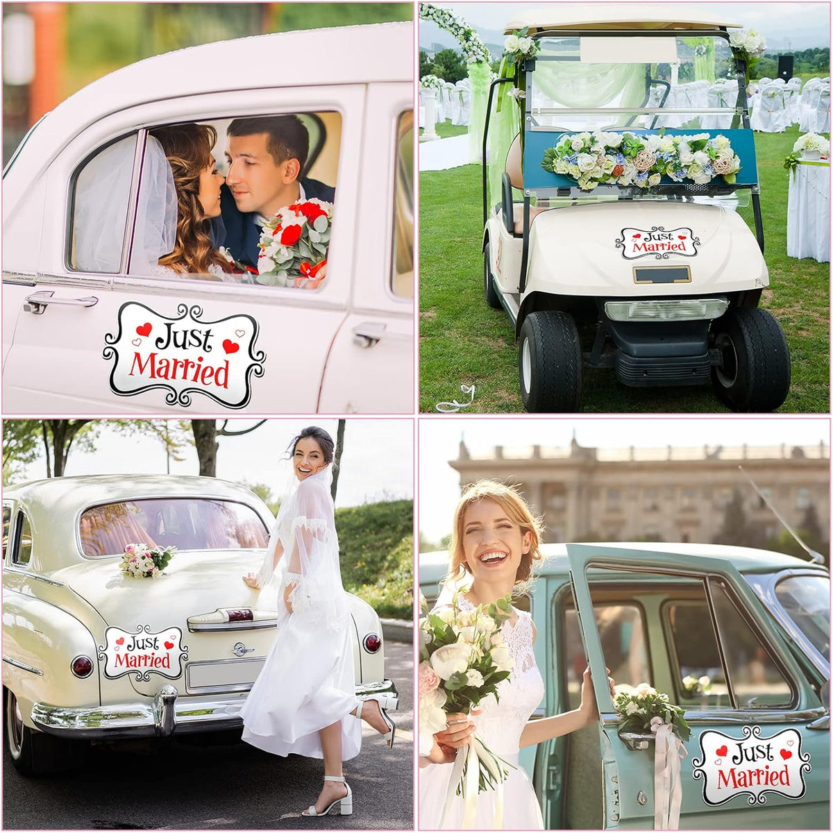 2 Pcs Large Just Married Car Decorations Just Married Car Magnets Sign Decoration 13.9 x 8.8 Inch