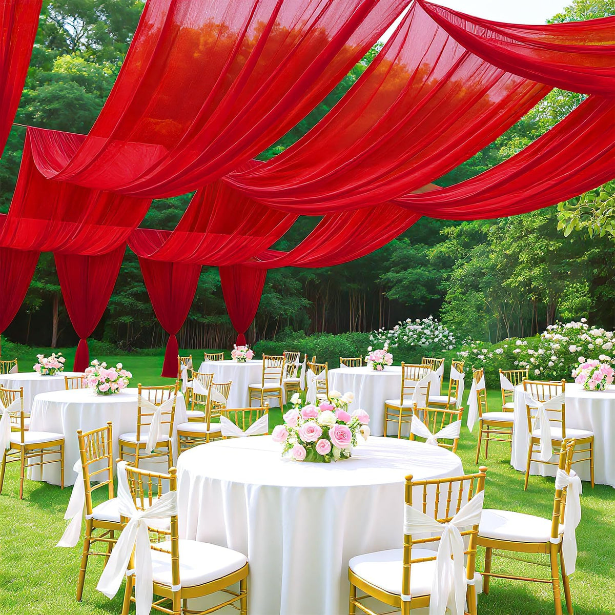 FUHSY Red Ceiling Drapes for Wedding Ceiling Drapes 5FTx20FT 2 Panels Sheer Ceiling Drapes for