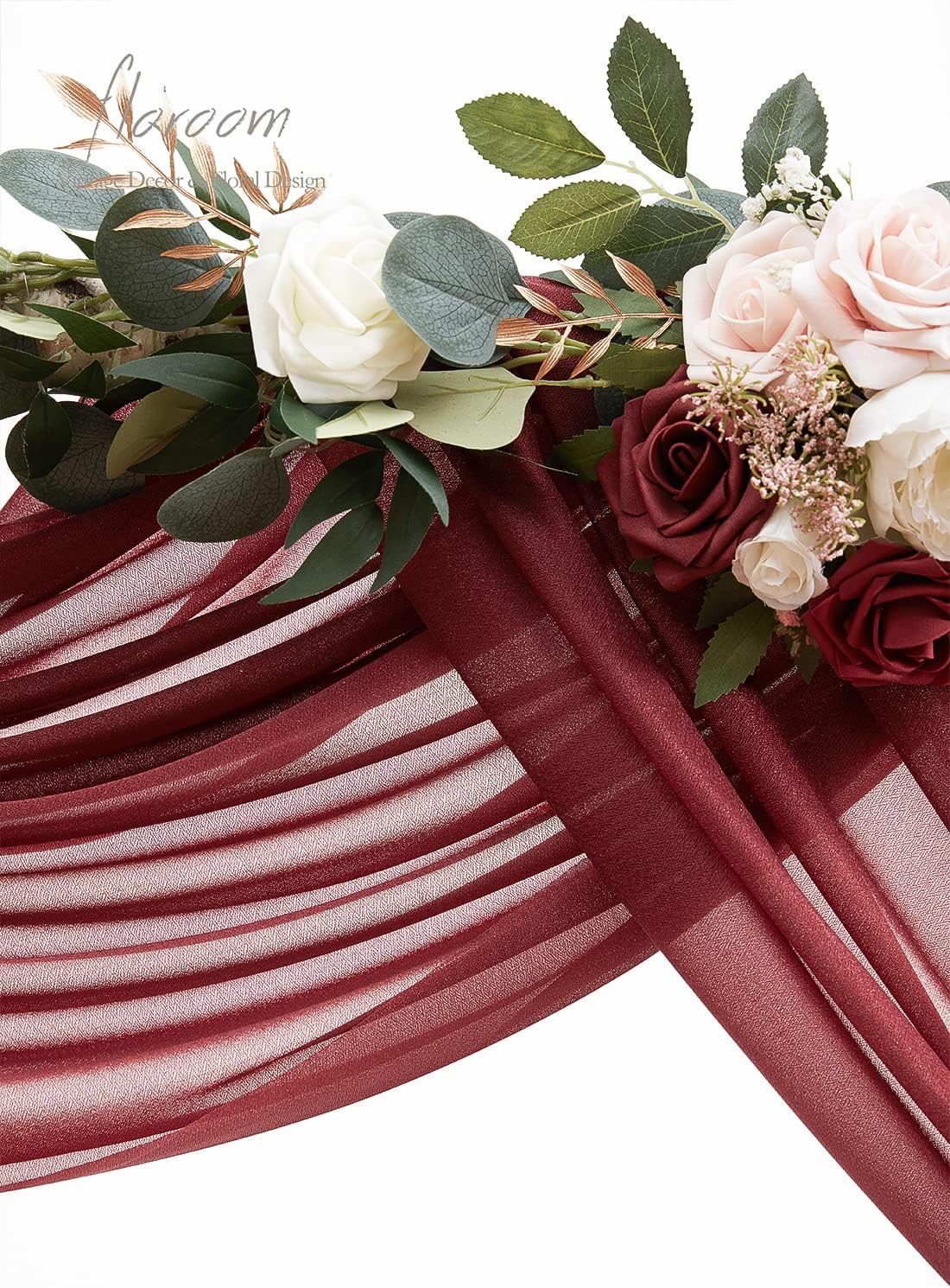 Floroom Wedding Arch Draping Fabric 2 Panels 20Ft Burgundy Chiffon Fabric Drapes Arbor Drapery