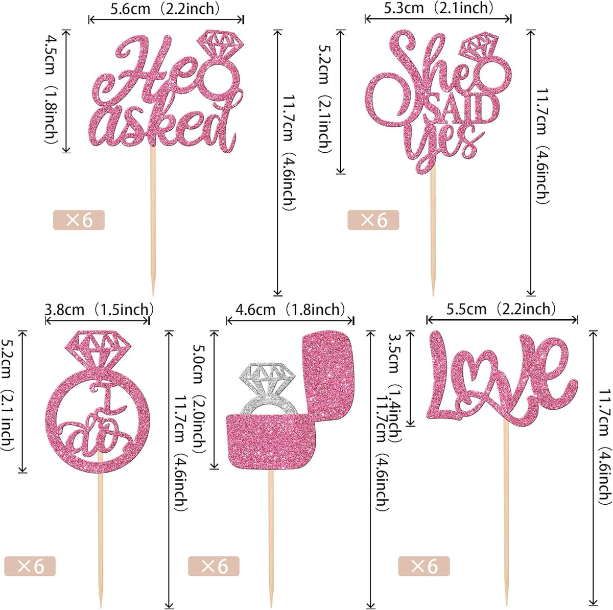 30 PCS He Asked She Said Yes Cupcake Toppers Diamond Ring Cupcake Picks Love I Do Cake Picks for