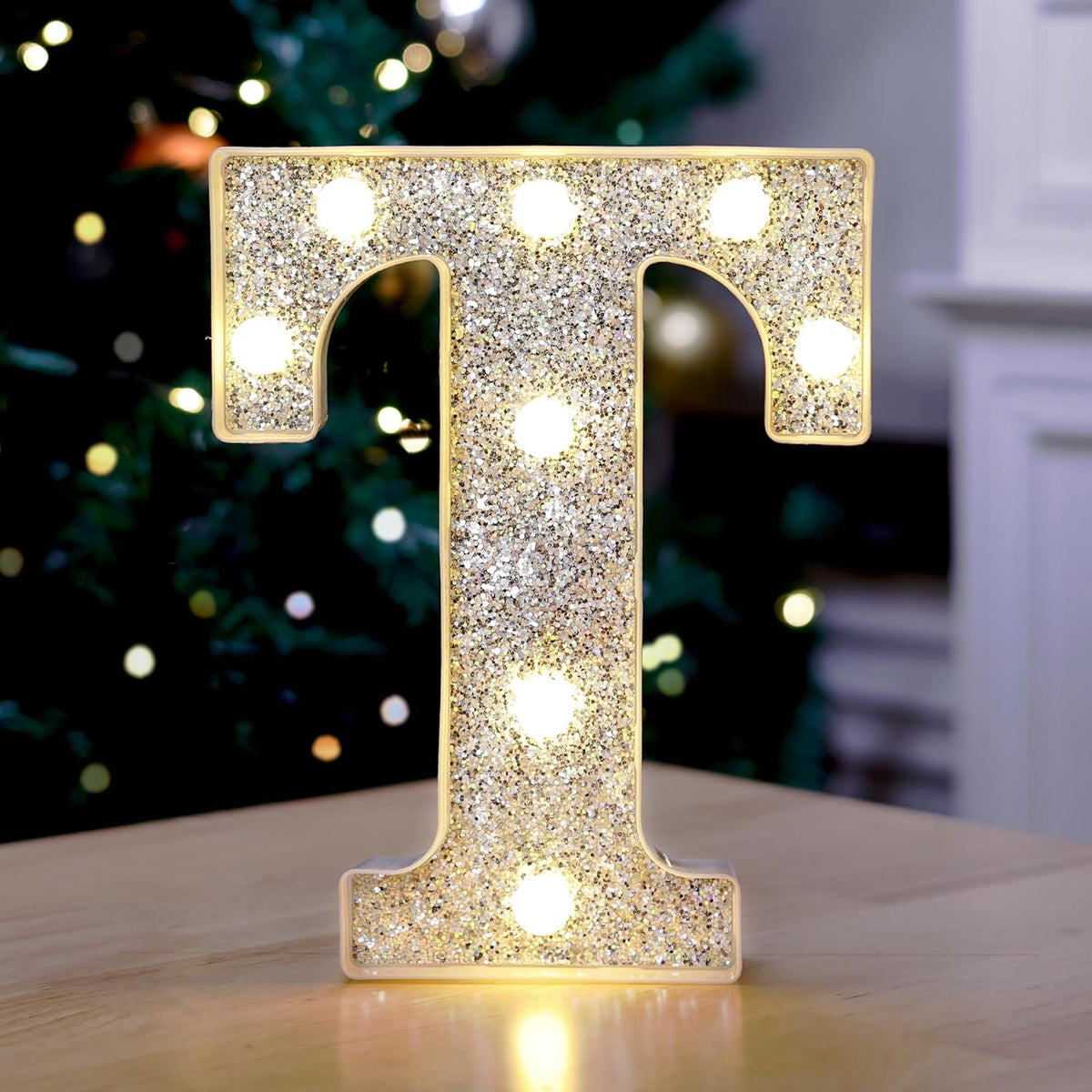 Marquee Light Up Letters, Glitter Silver LED Letter Lights Battery Powered Alphabet Letter Sign for