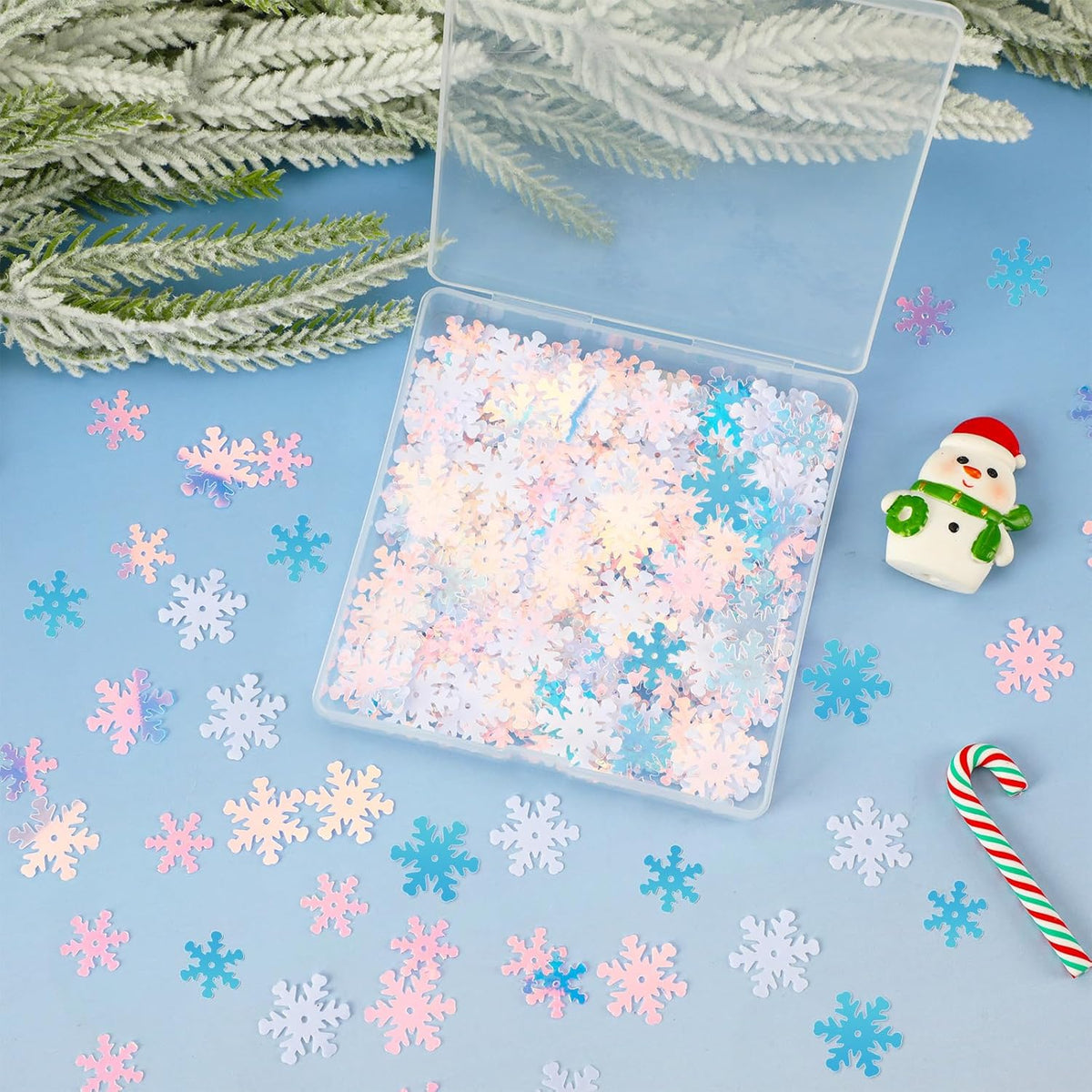 MARFOREVER Snowflakes Glitter Confetti, Christmas Sparkly Clear and White Snowflake Scatter Mixed