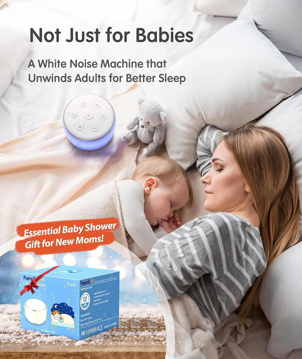 FamiSym White Noise Sound Machine Baby for Sleeping with Night Light – 34 Soothing Sounds
