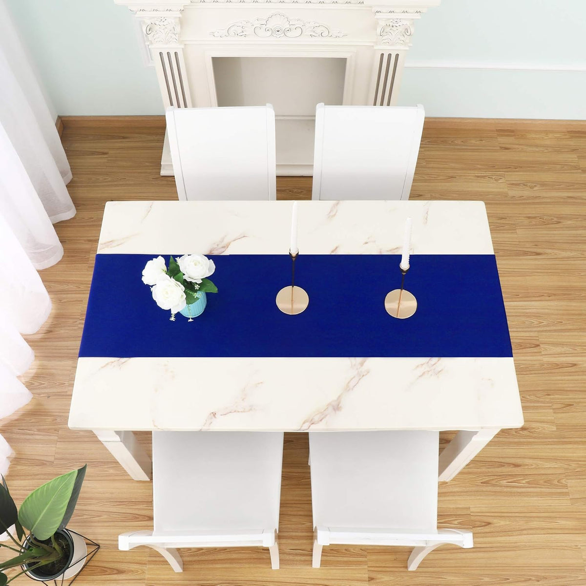DUALIFE Royal Blue Table Runner 72 Inch Long Coublt Blue Color Handcrafted Decorative Cloth for