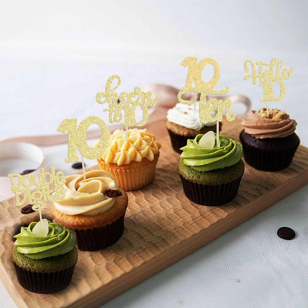 30Pcs 10th Birthday Cupcake Toppers Ten Double Hello 10 Cupcake Picks Cheers to 10 Years Old Cake