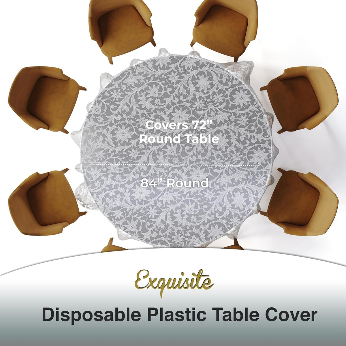 Exquisite Lace Table Cloth Round Table Plastic 12-Pack Lace Tablecloth Round 84" | White Floral