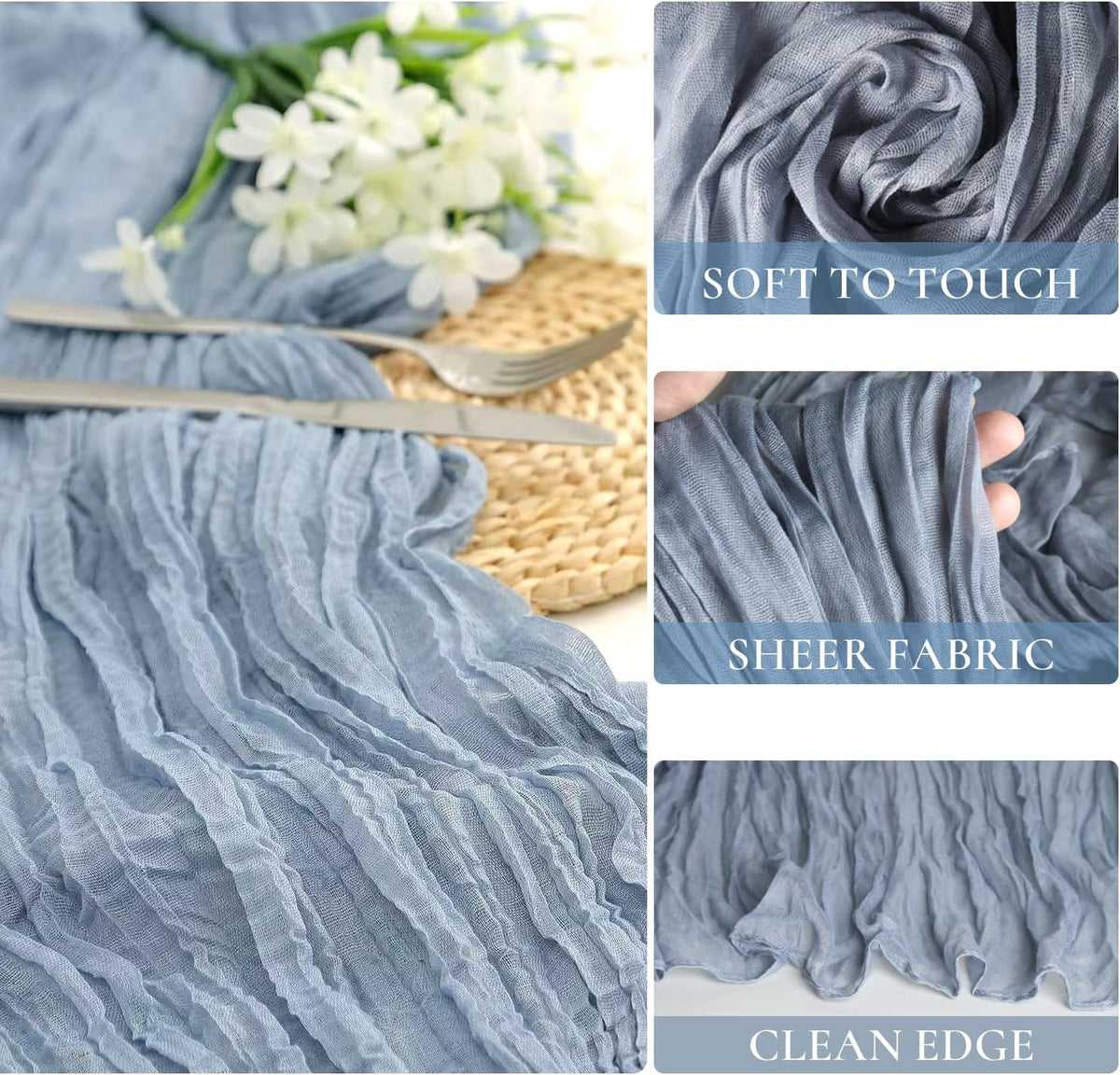 10 Pack Dusty Blue Cheesecloth Table Runner 35x120 Inch, Fall Thanksgiving 10FT Boho Gauze Cheese