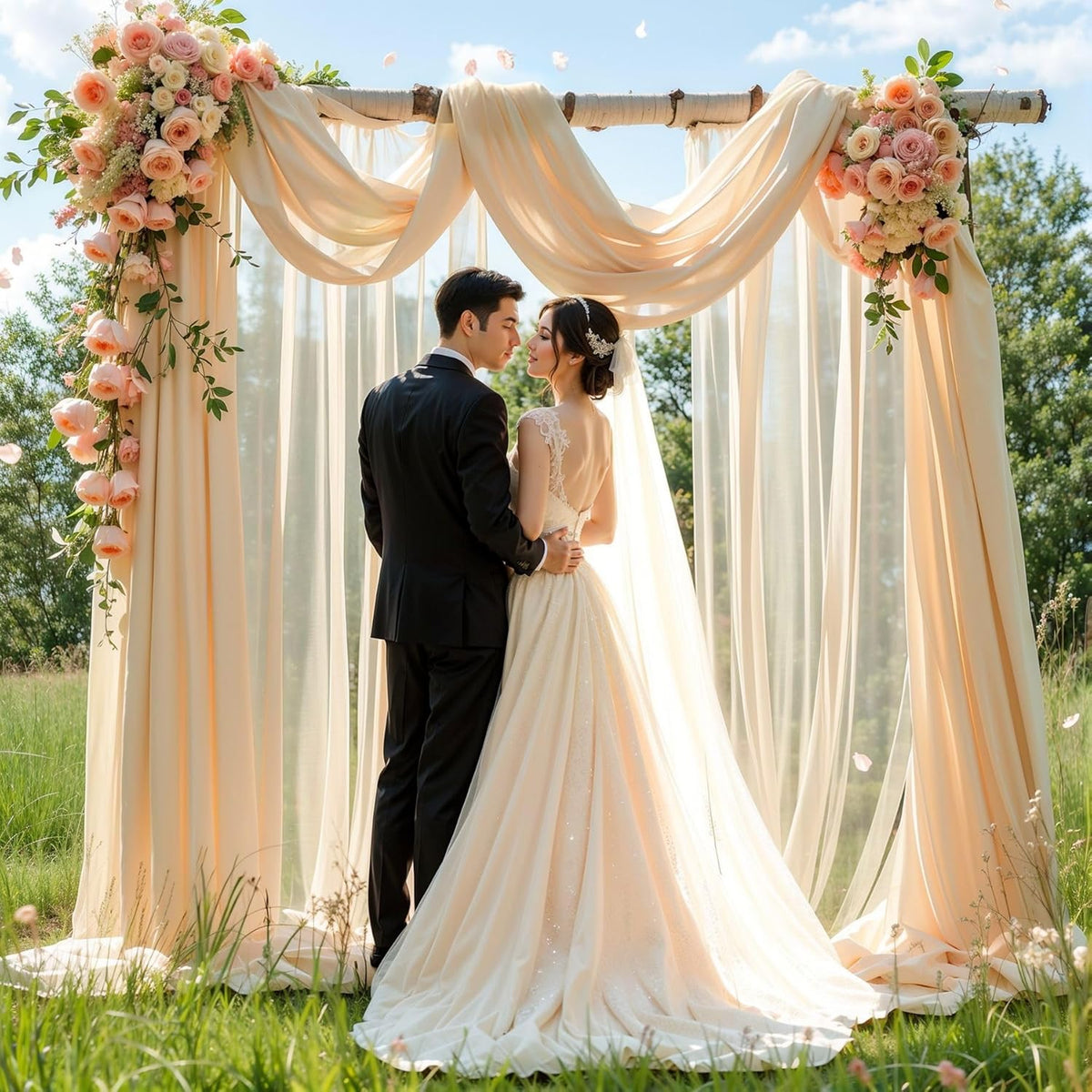 Wedding Arch Draping Fabric,1 Panel 29" x 18Ft Champagne Sheer Chiffon Curtain Drapes 6 Yards for