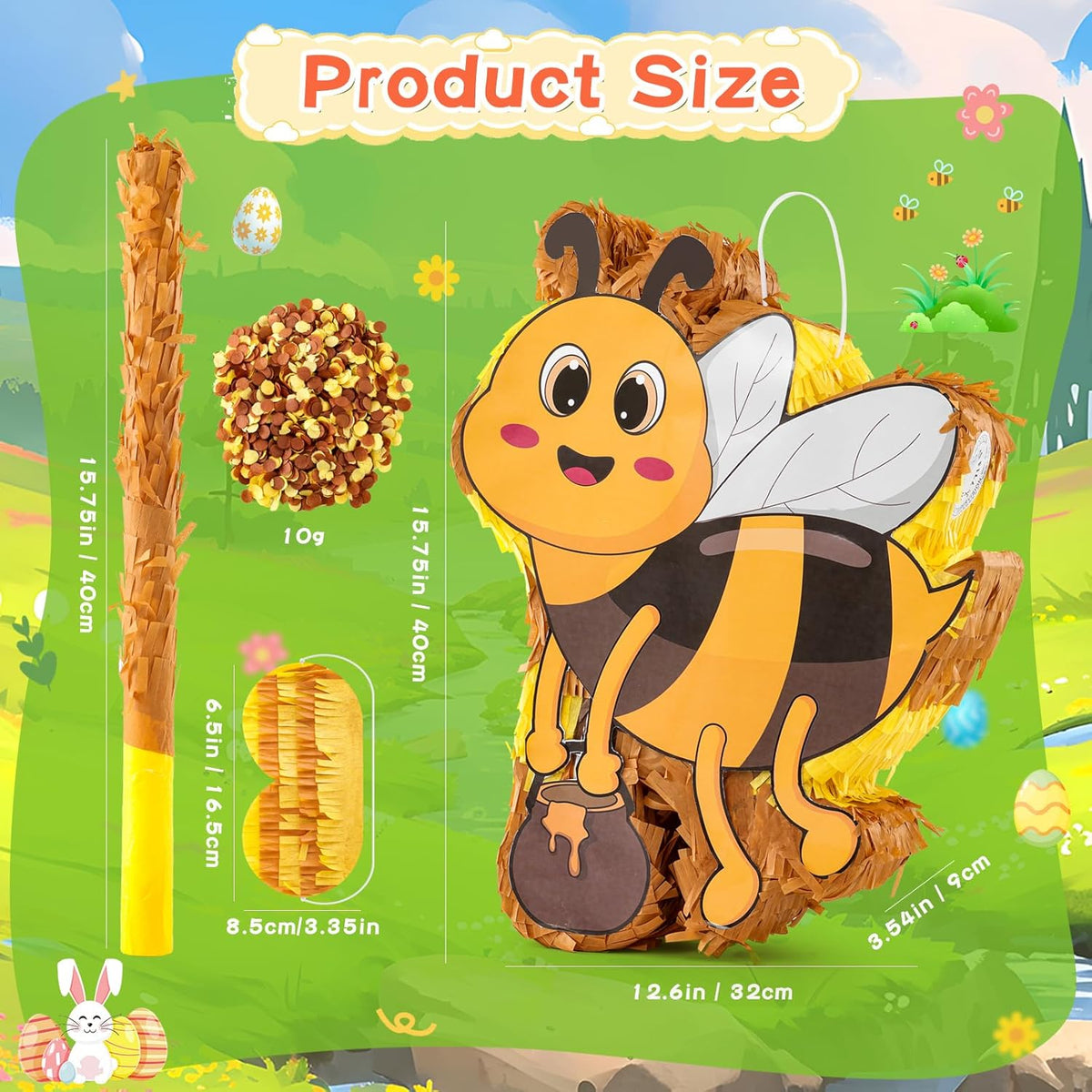 VINTS Bee Piñata Large Kids Bee Piñata with Blindfold Stick Confetti for Bee Themed Party Girl Boy