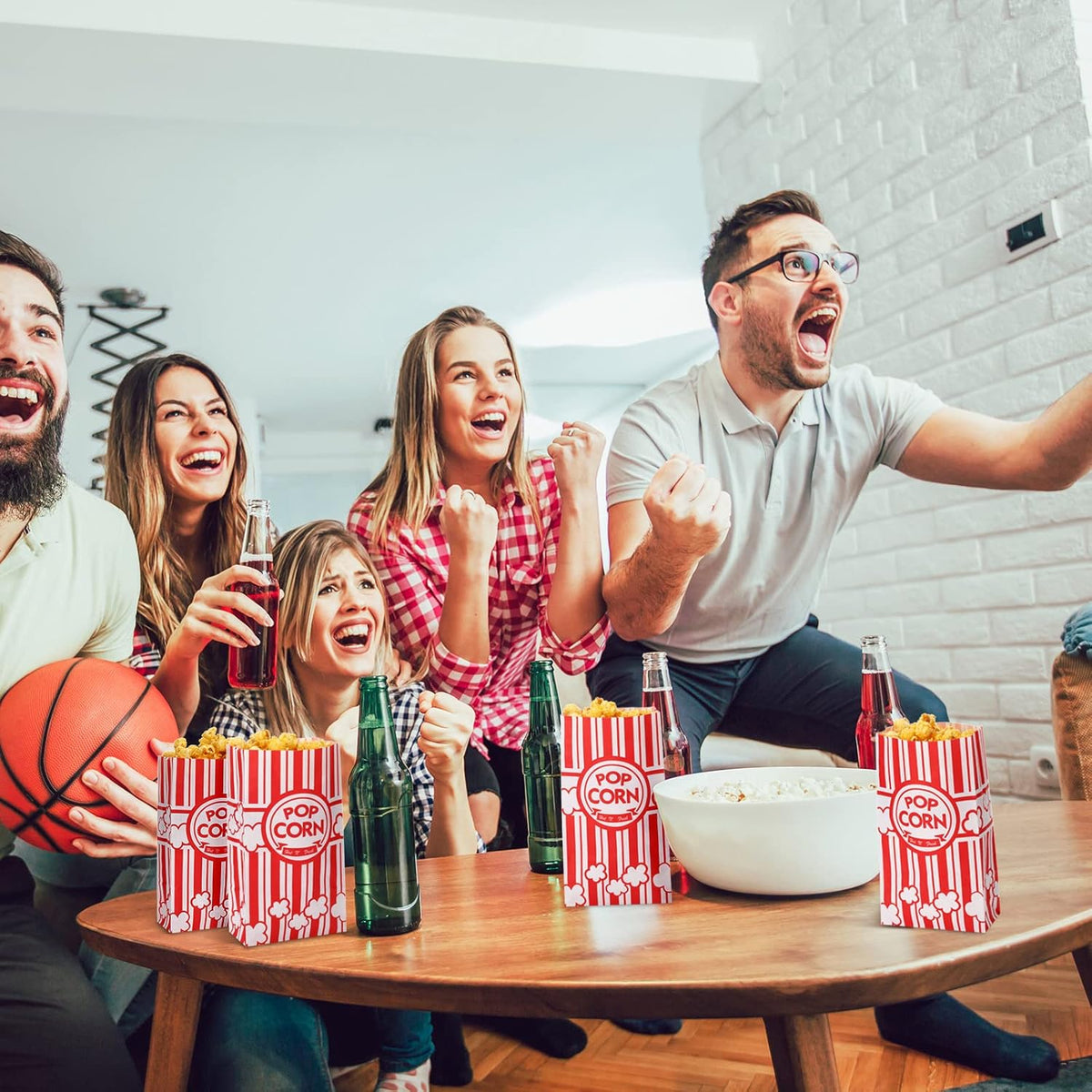 200 Pcs Paper Popcorn Bags Bulk 2 oz Large Flat Bottom Boxes Red and White Disposable Container