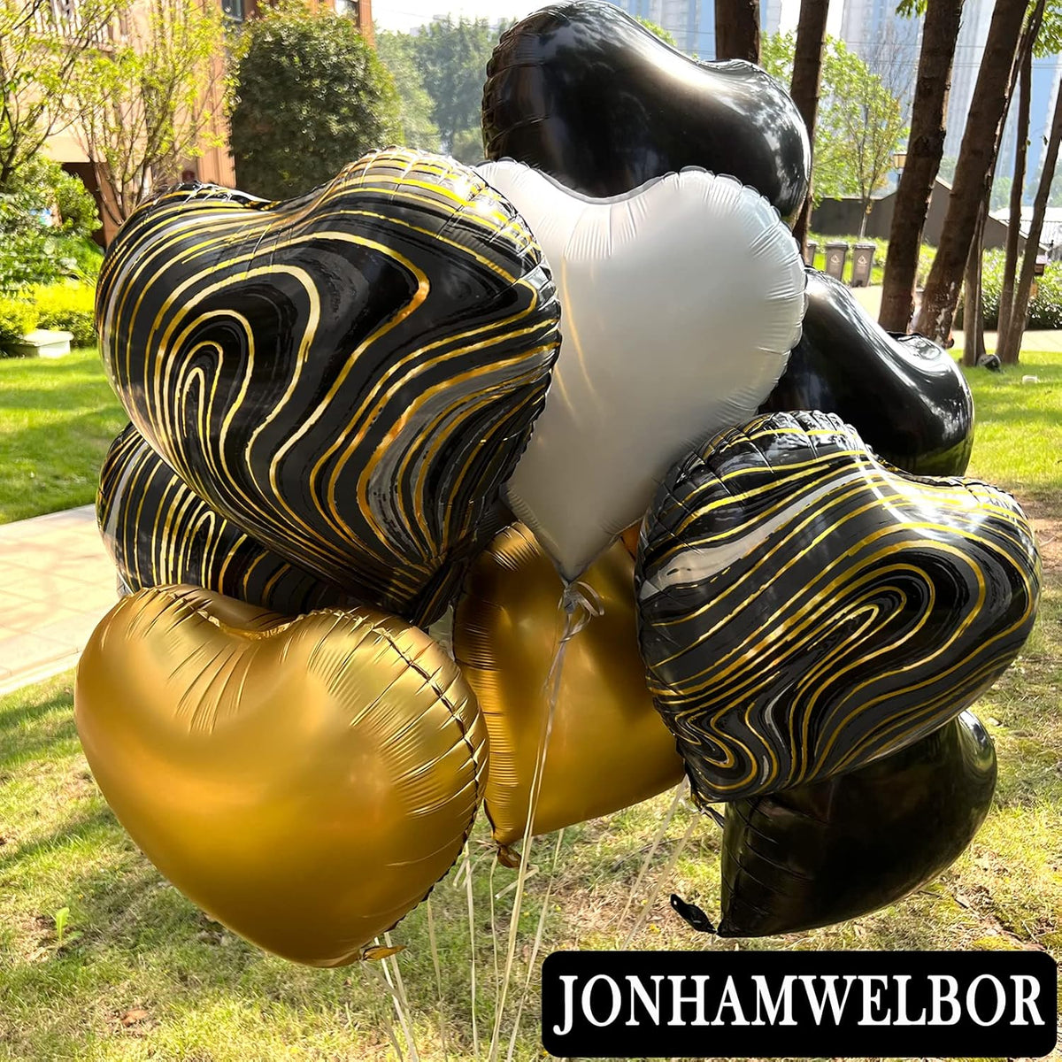 Jonhamwelbor 20Pcs 18 inch Marble Black Foil Mylar Heart Shape Balloons Decorations Valentines