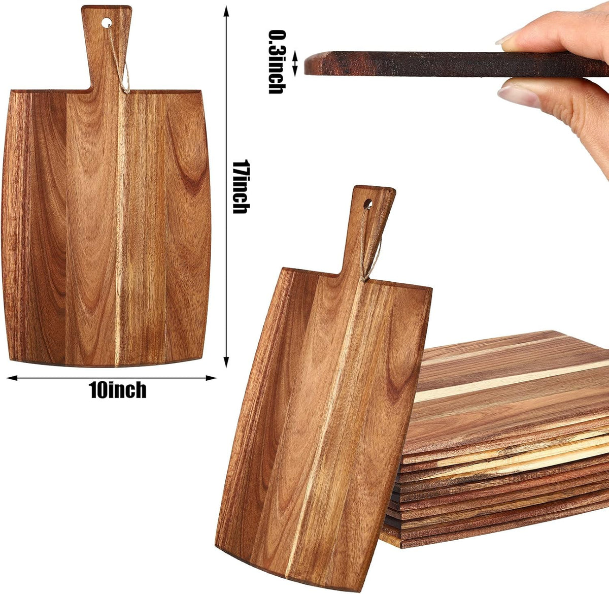 Patelai 12 Packs Wooden Cutting Board Set with Handles Large Kitchen Serving Plain Chopping Board