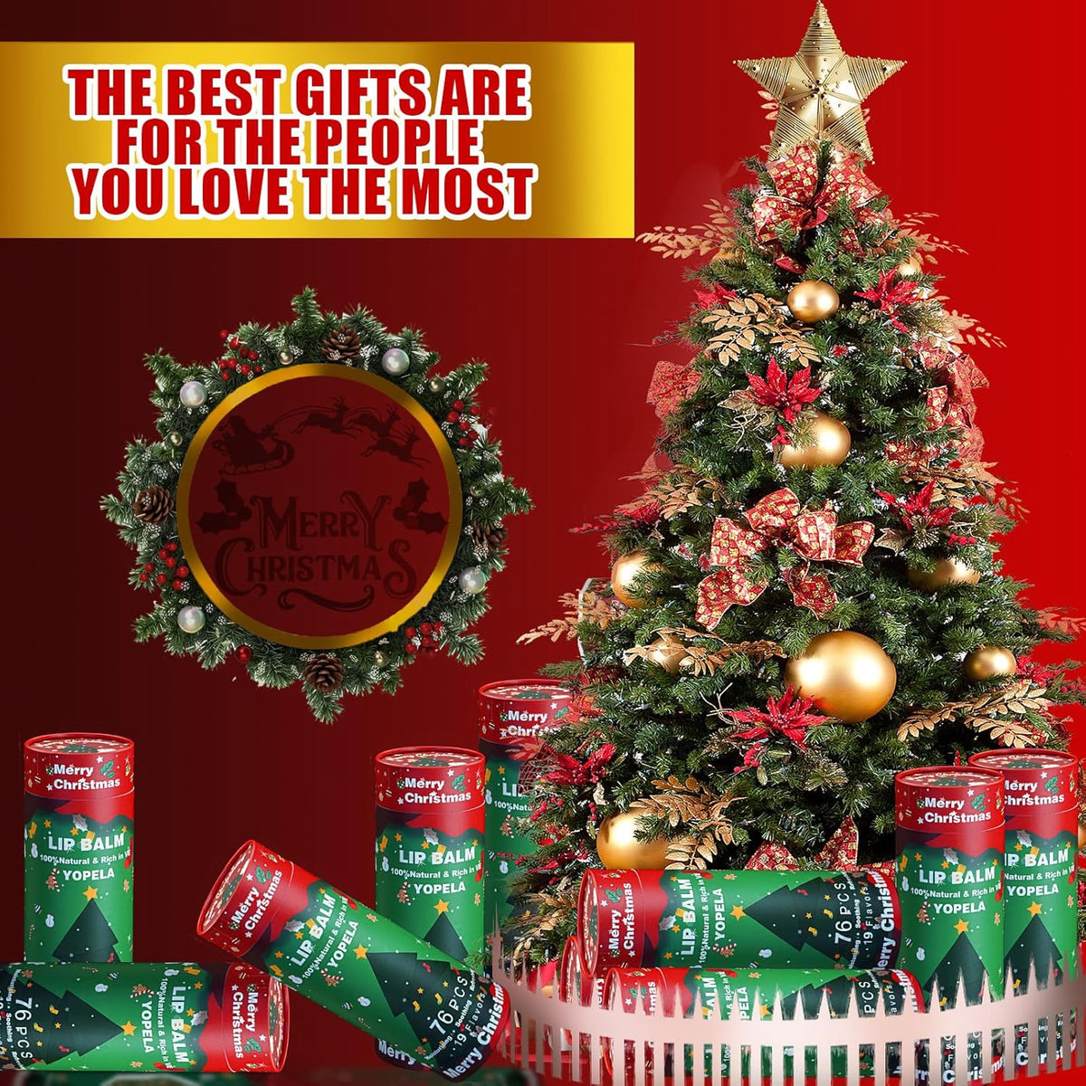 Yopela 76 Pack Christmas Natural Lip Balm Bulk with Vitamin E and Coconut Oil Lip Care Set