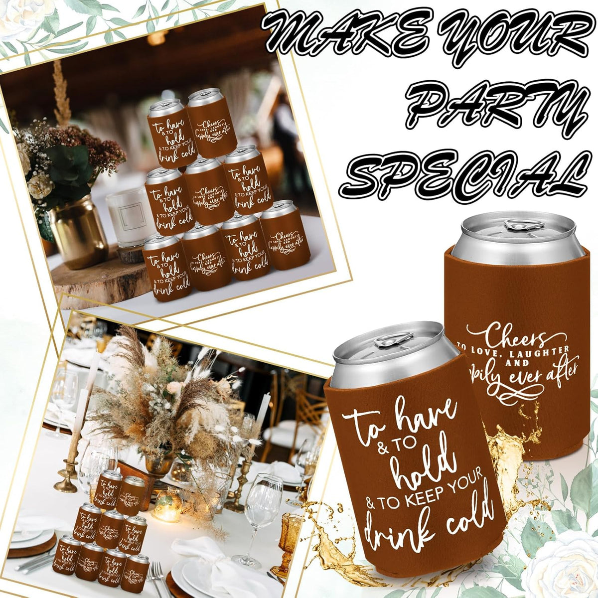 50 Pieces Chocolate Wedding Can Cooler Sleeves Bulk Engagement Party Favors for Guests Cheers to
