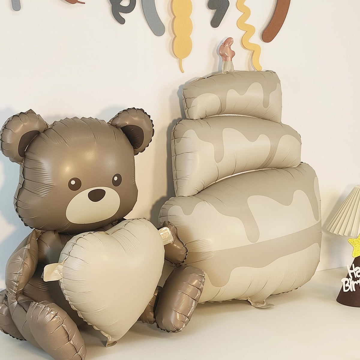 Matte 4D Big Brown Bear Balloons Cartoon Teddy Bear Party Supplies, Matte Bear Helium Mylar Foil