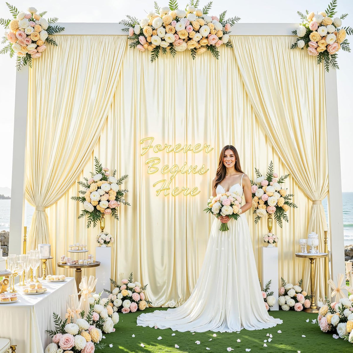Champagne Glitter Backdrop Curtain for Parties Wedding,10Ft x 10Ft Satin Shimmer Photo
