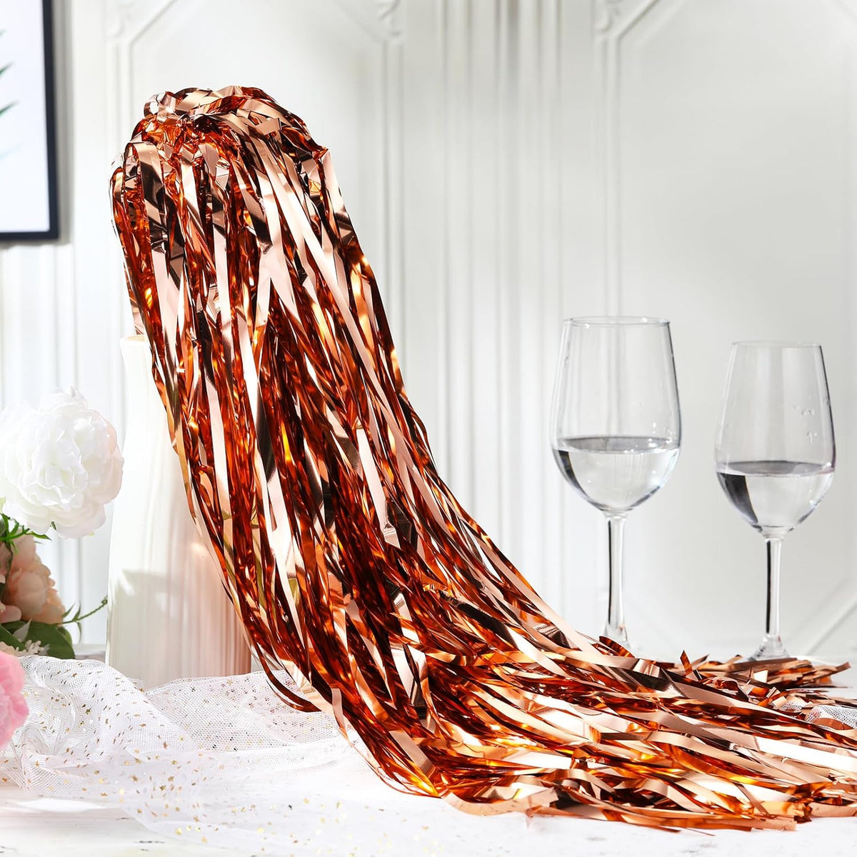 50 Pcs Wedding Fairy Wands with Bells Foil Tinsel Ribbon Stick Wands Tinsel Party Streamers with