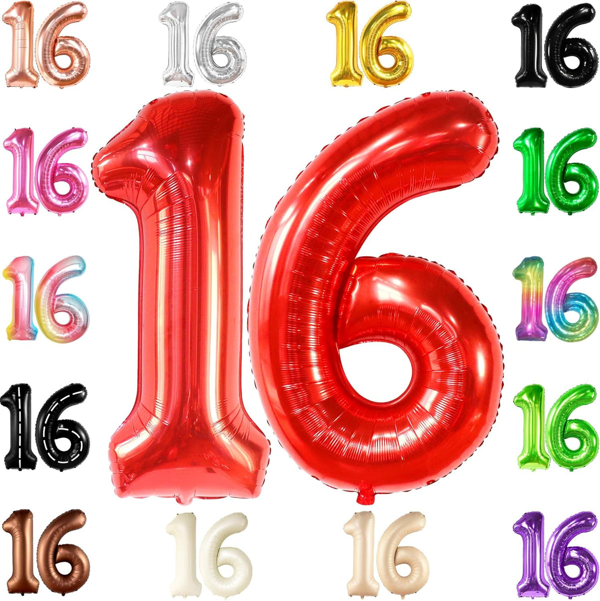 KatchOn, Red 16 Number Balloons - Huge, 40 Inch | 16th Birthday Balloons Red for 16th Birthday