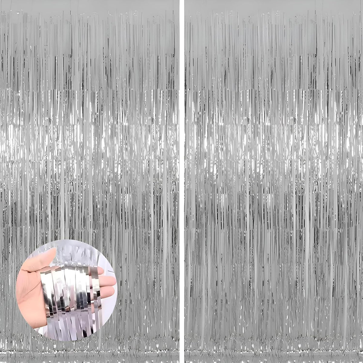 Keyali 2 Pack 3.3 * 8.3 ft Foil Curtain Metallic Tinsel Fringe Curtains Photo Booth Props Backdrop