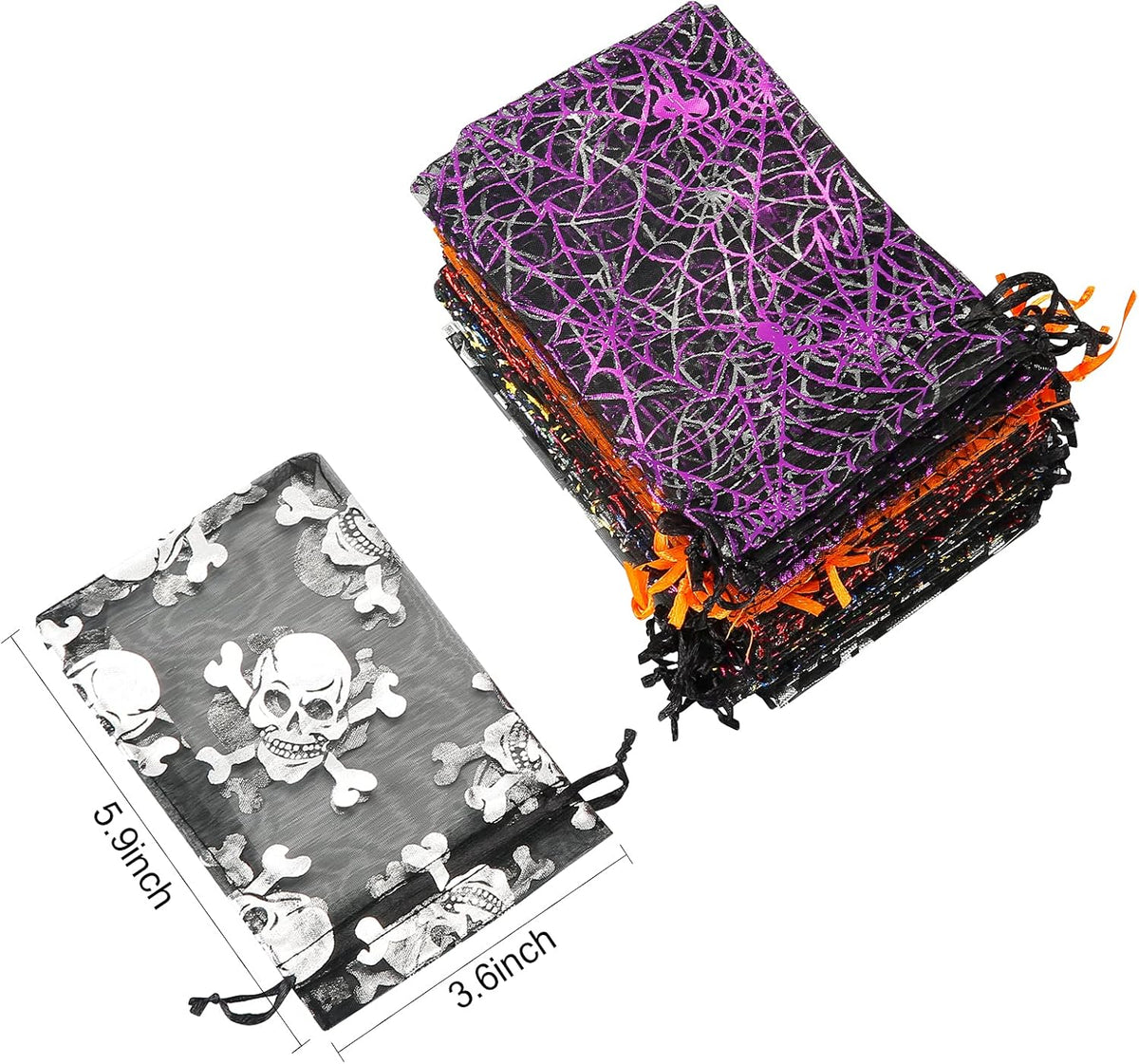 WenTao Halloween Organza Bags, Black Spider Web Favor Gift Bags with Drawstring, 4 x 6 inches