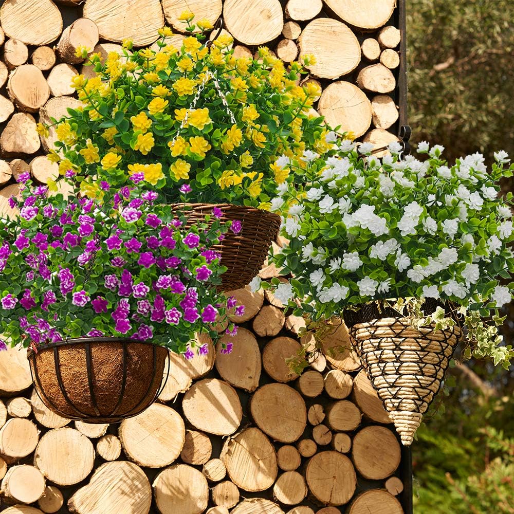 10 Bundles Artificial Fake Flowers, Faux Outdoor Plastic Plants UV Resistant Shrubs Outside Indoor
