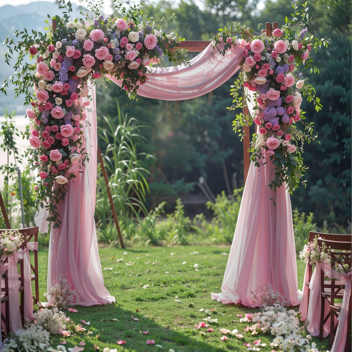 Wedding Arch Draping Fabric, 2 Panels 28" x 19Ft Dusty Rose Arch Drapes Sheer Backdrop Curtain for