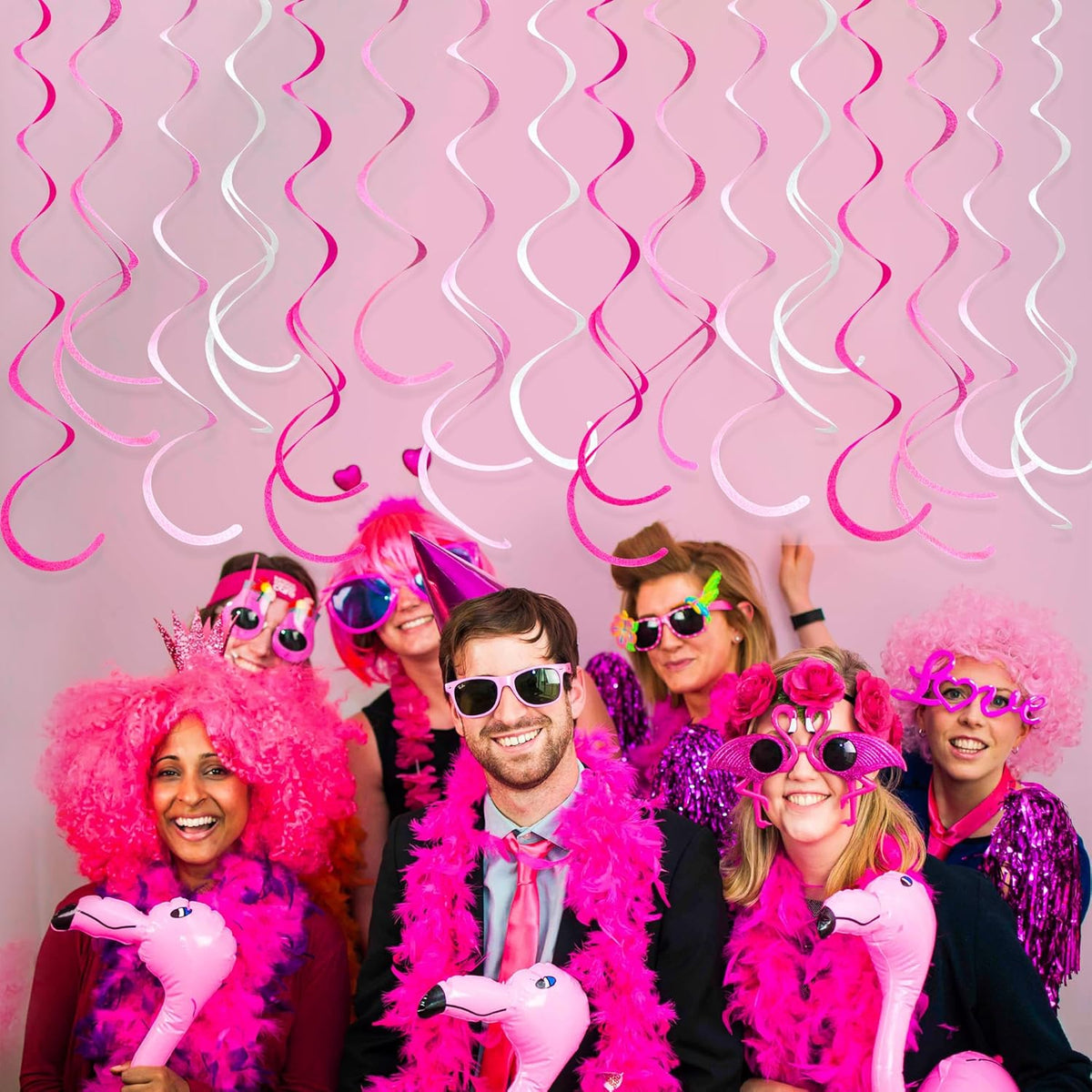 36 Pcs Hot Pink Hanging Swirl Decorations Ombre Pink White Felt Swirl Streamer Spiral Ceiling