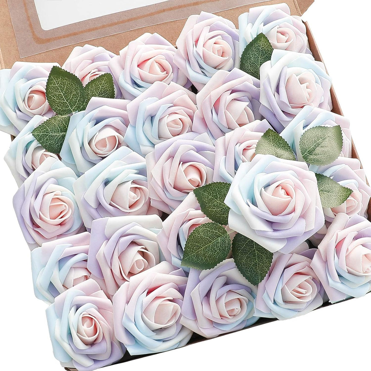 Floroom Artificial Flowers 25pcs Real Looking Whimsical Blush Foam Fake Roses with Stems for DIY