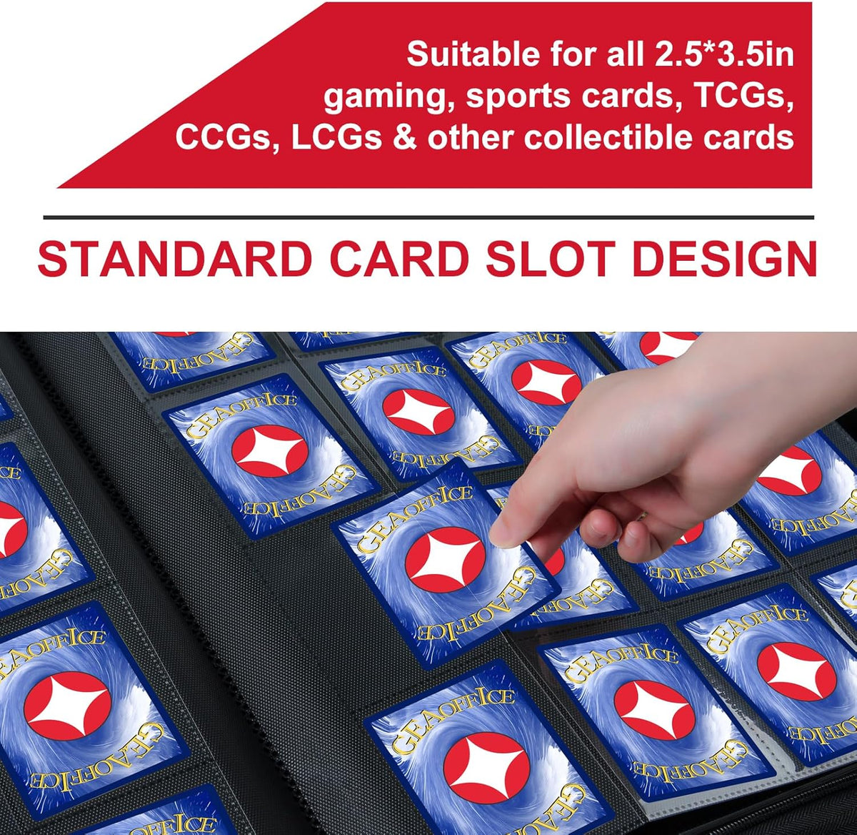 GEAoffice 16 Pockets Trading Card Binder for 1000+ Cards, Sturdy Large Side Loading Zipper