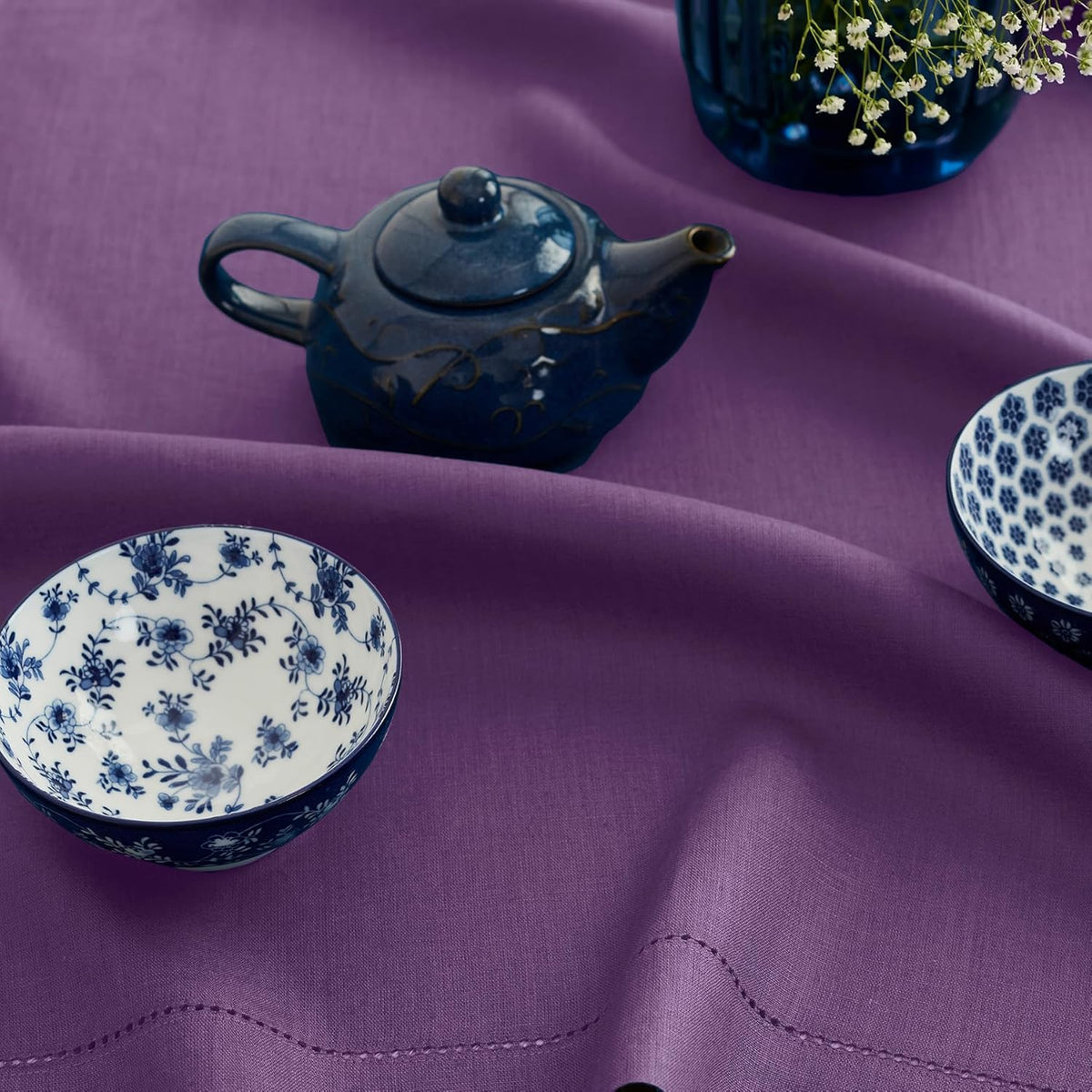 Solino Home Linen Tablecloth for Rectangle Tables 60 x 132 Inch - Classic Hemstitch 100% Pure Linen
