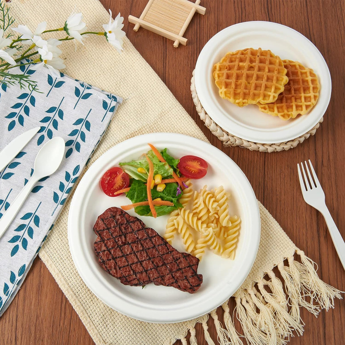 ECOLipak 9 inch 150 Pack Compostable Paper Plates, Heavy Duty Disposable Biodegradable Eco-friendly