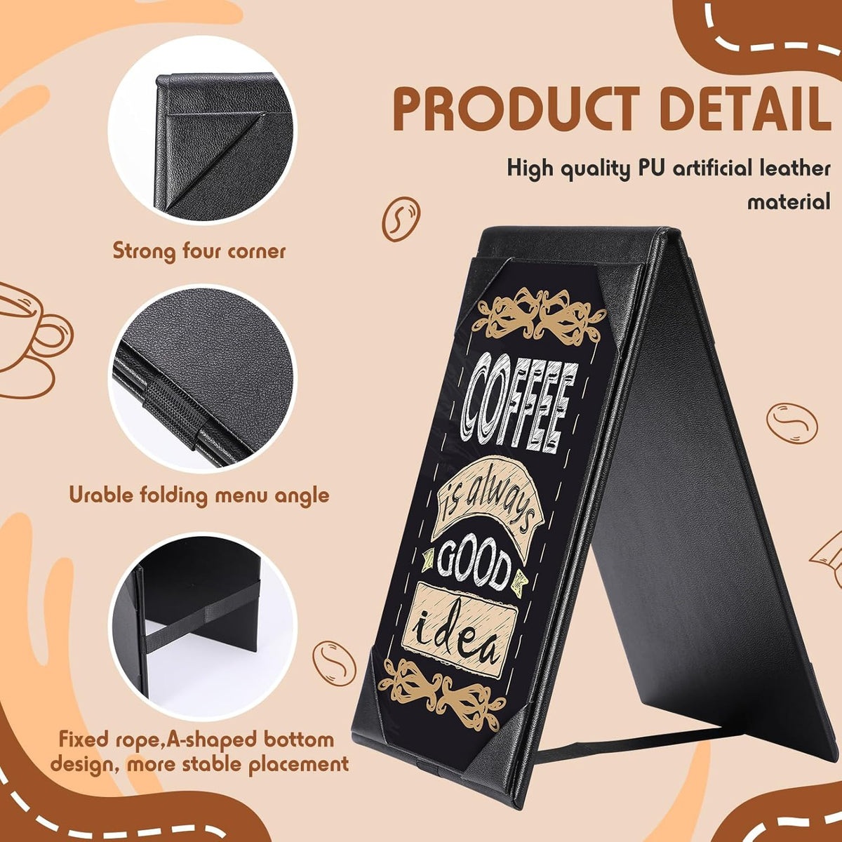 Gerrii Leatherette Table Tents Black PU Leather Menu Covers Bulk Double Sided Frame Sign Holders 2