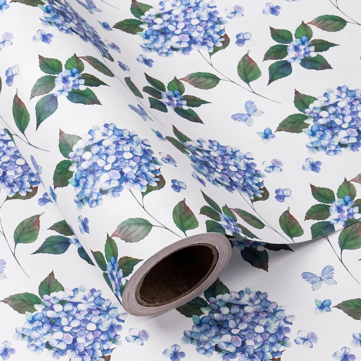 WRAPAHOLIC Kraft Hydrangea Floral Wrapping Paper Roll - Mini Roll - 17 Inch x 16.5 Feet - Hydrangea