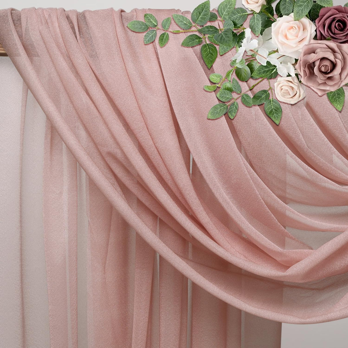Wedding Arch Draping Fabric 4 Panels 28.7" x 20FT Dusty Rose Sheer Chiffon Backdrop Drapes for