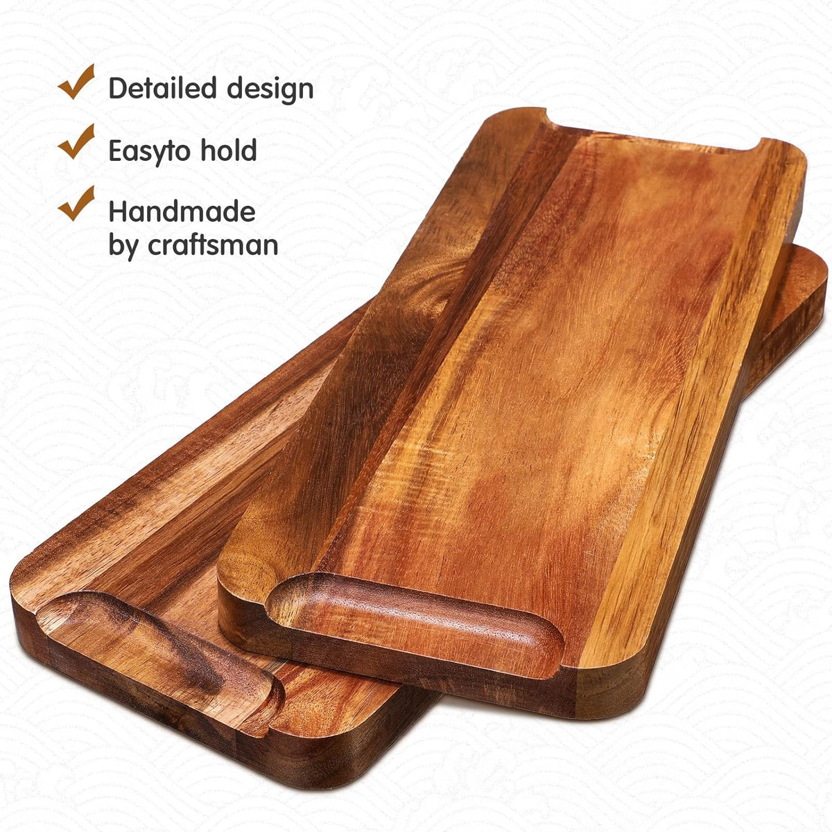 Roowest 5 Pack Solid Acacia Wood Serving Trays for Laser Engraving Rectangular Wooden Board for