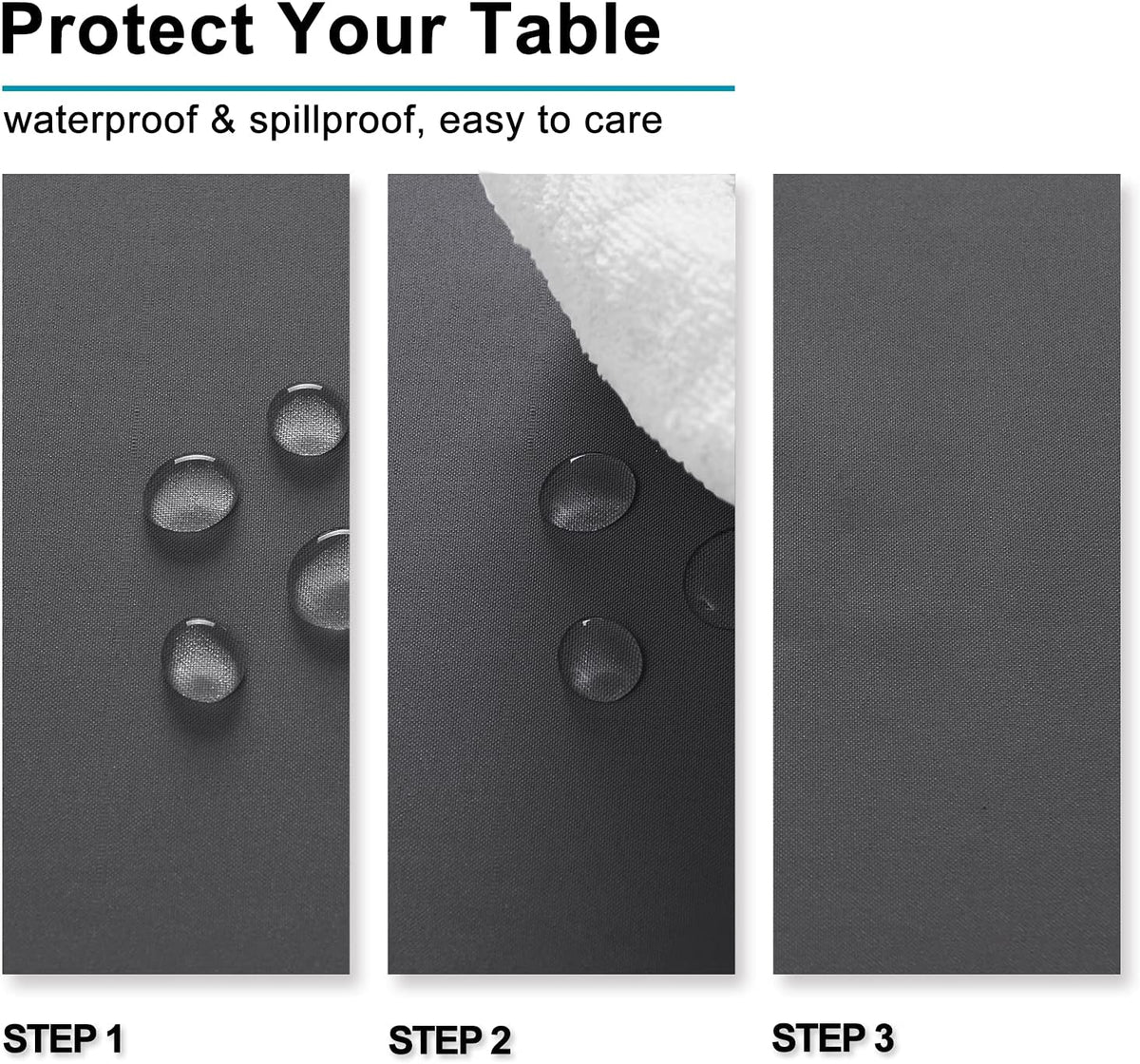 Hiasan Rectangle Tablecloth Grey - Wrinkle Resistant and Waterproof Washable Polyester Fabric Table