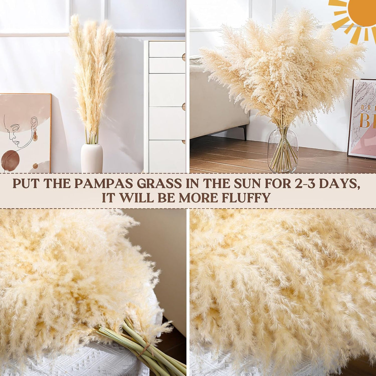 40" 33PCS Dried Pampas Grass Decor Tall,Large Natural Beige pompas Grass Tall Pampas Grass for