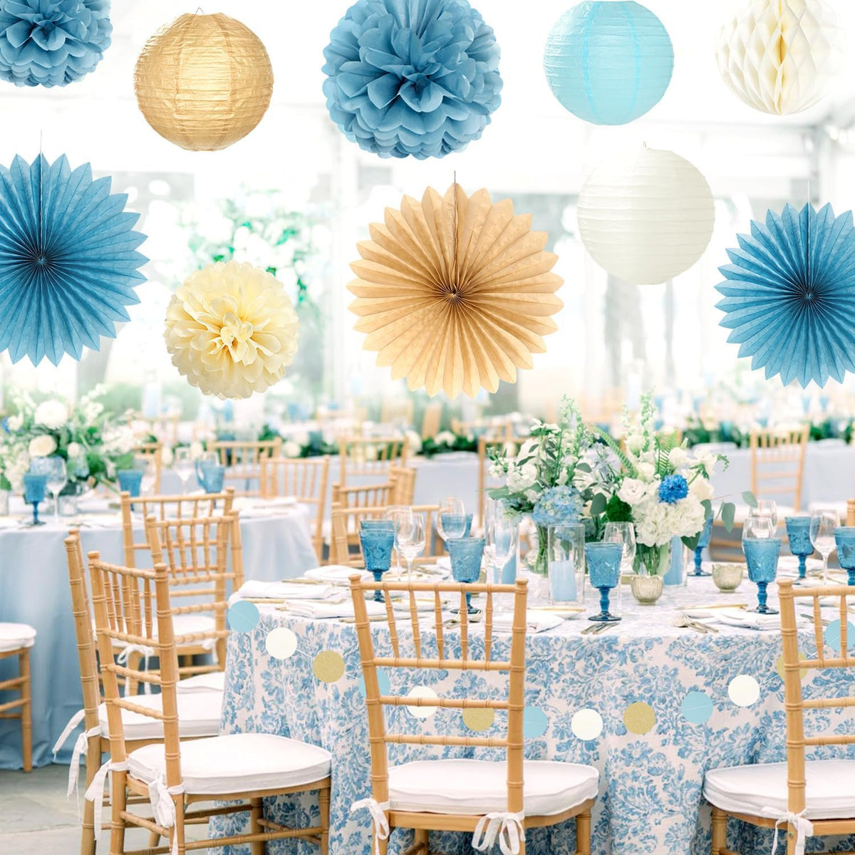 Beige-Champagne-Blue Boho Bachelorette Party-Decorations - 21pcs Women Bridal Shower Banner