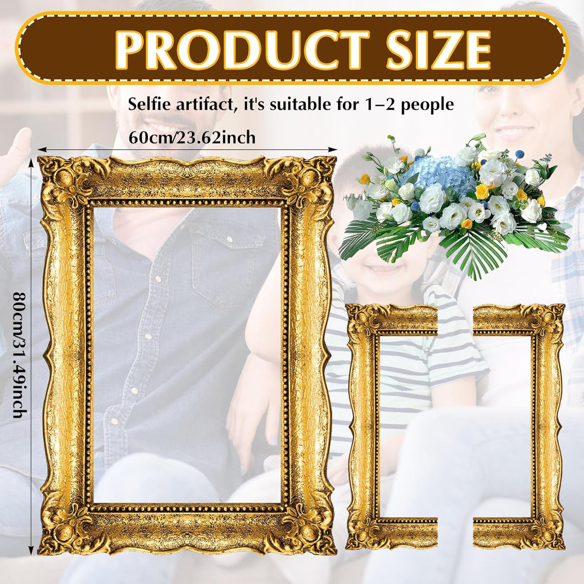 Upgraded 32 x 24 Inch Large Photo Booth Props Picture Frame Vintage Photo Frame Friends Selfie