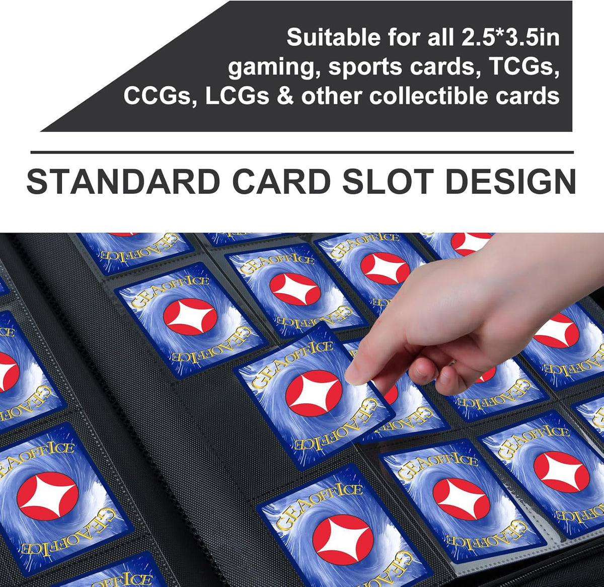 GEAoffice Trading Card Binder 16 Pockets, Premium Large 1000 Card Binder Holds 1000+, Side Loading