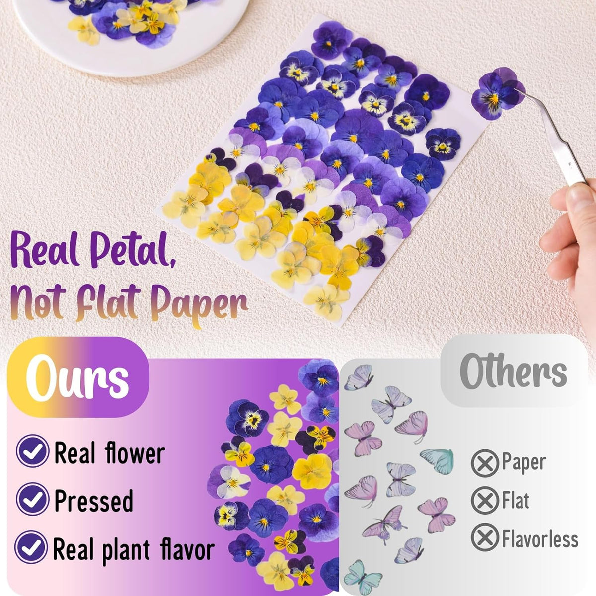 50 Pcs 8 Kinds Natural Dried Pressed Edible Flowers for Cake Topper Decorating - Mix Viola Tricolor
