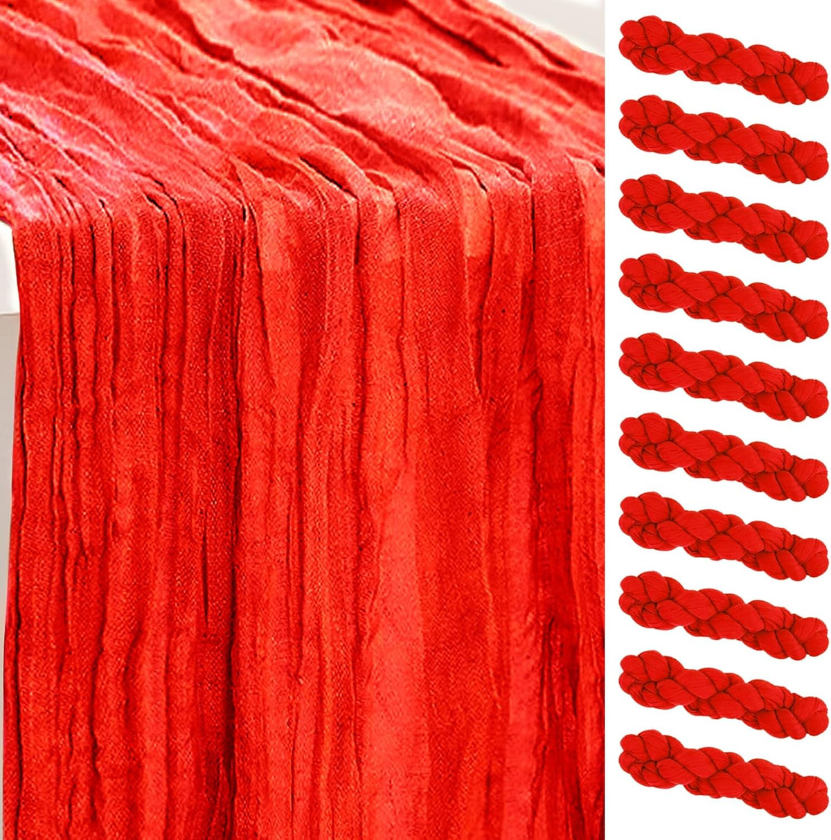 10 Pack Red Cheesecloth Table Runner 35x120 Inch 10Ft Rustic Gauze Cheese Cloth Table Runner Sheer