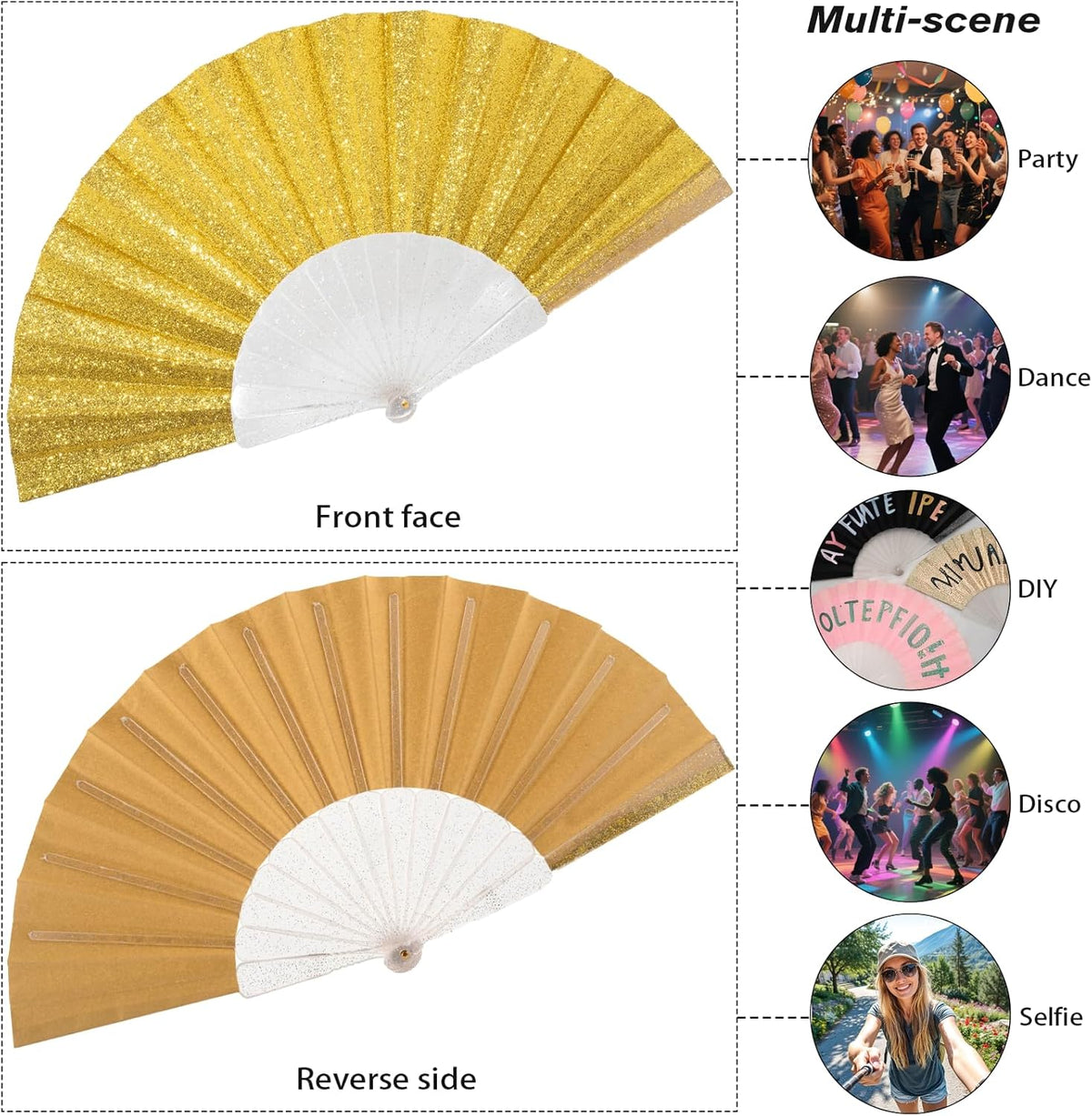 12 Pack Handheld Fan,Folding Hand Glitter Fan with Shining Transparent Fan Rib – Ideal for Wedding